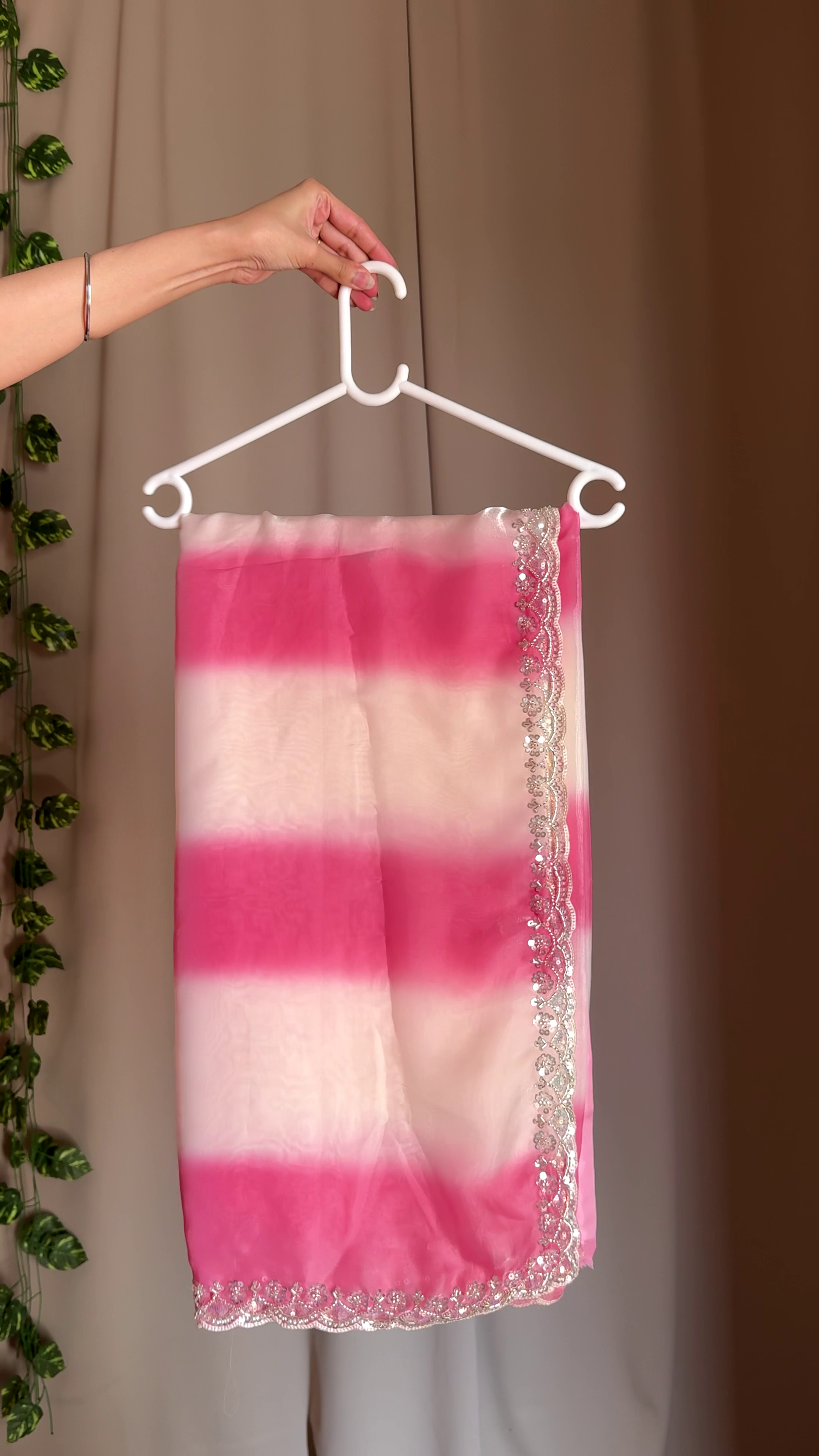 🌸 Elegant Pink Ombre Sheer Dupatta with Embellished Border