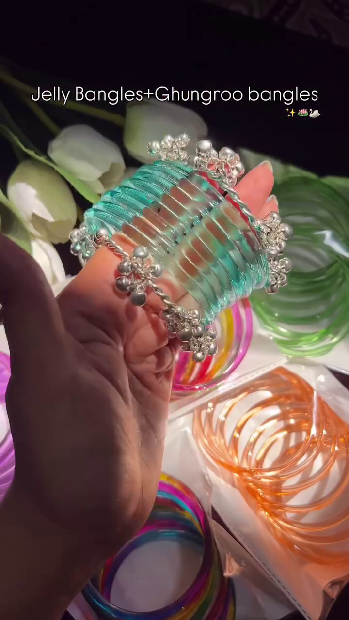 **💚 Chic Jelly Bangles with Ghungroo Accents – A Perfect Fusion of Fun & Tradition**