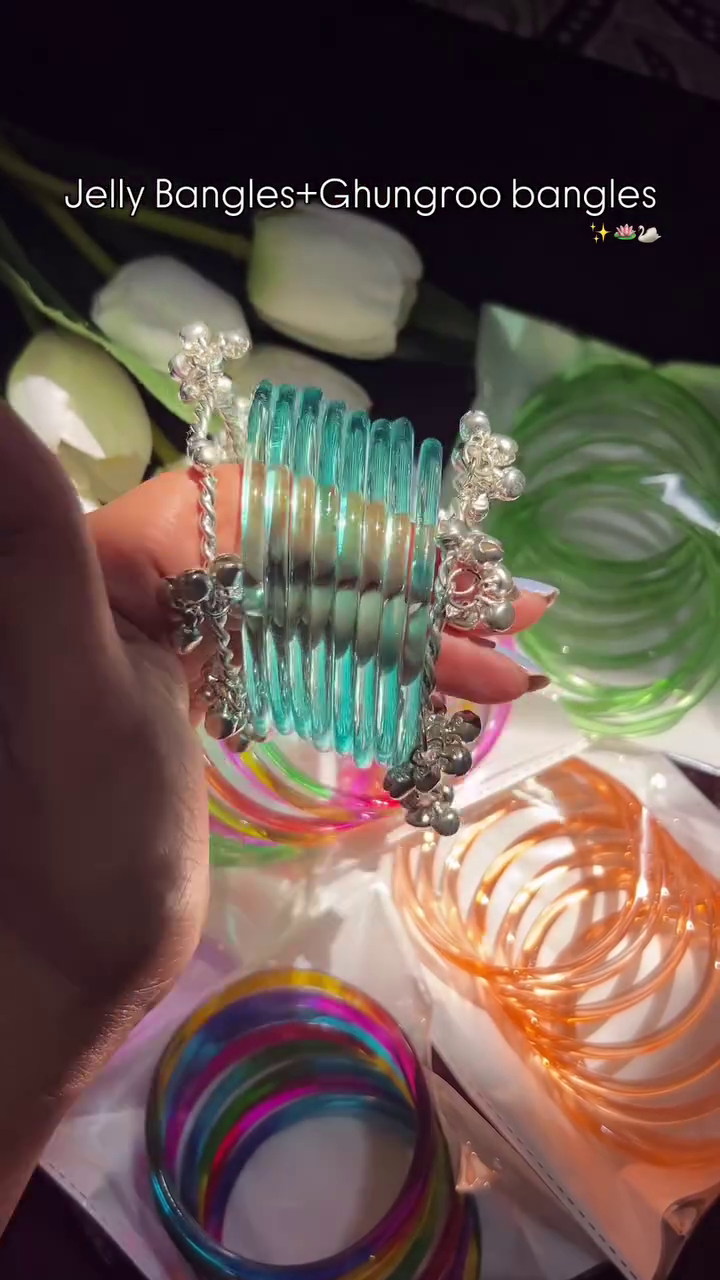 **💚 Chic Jelly Bangles with Ghungroo Accents – A Perfect Fusion of Fun & Tradition**