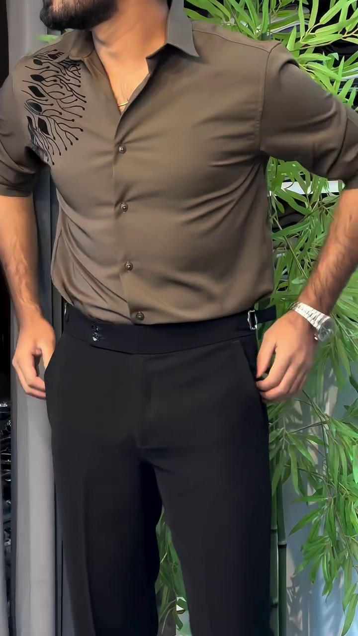 🤎 Premium Olive Shirt with Black Formal Trousers – Sleek & Sophisticated Style