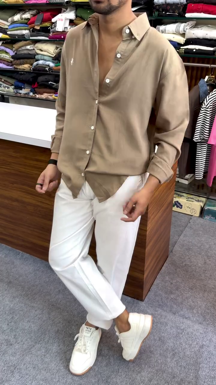 🤎 Effortless Rust Shirt with White Trousers – Smart Casual Elegance