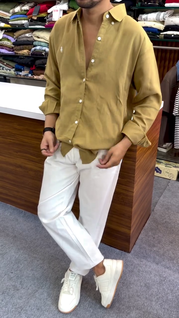 🤎 Effortless Rust Shirt with White Trousers – Smart Casual Elegance