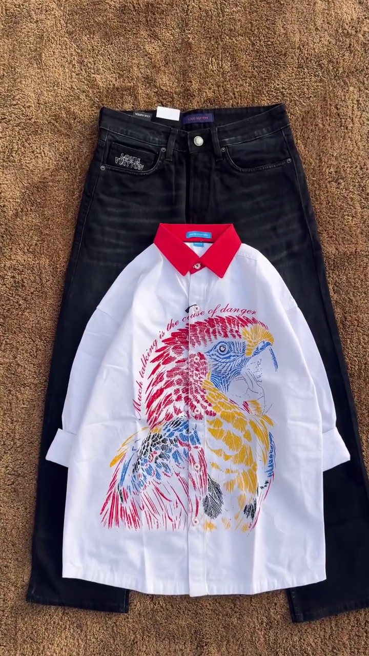 🦜 Bold Graphic Shirt with Black Denim – Statement Street Style Look