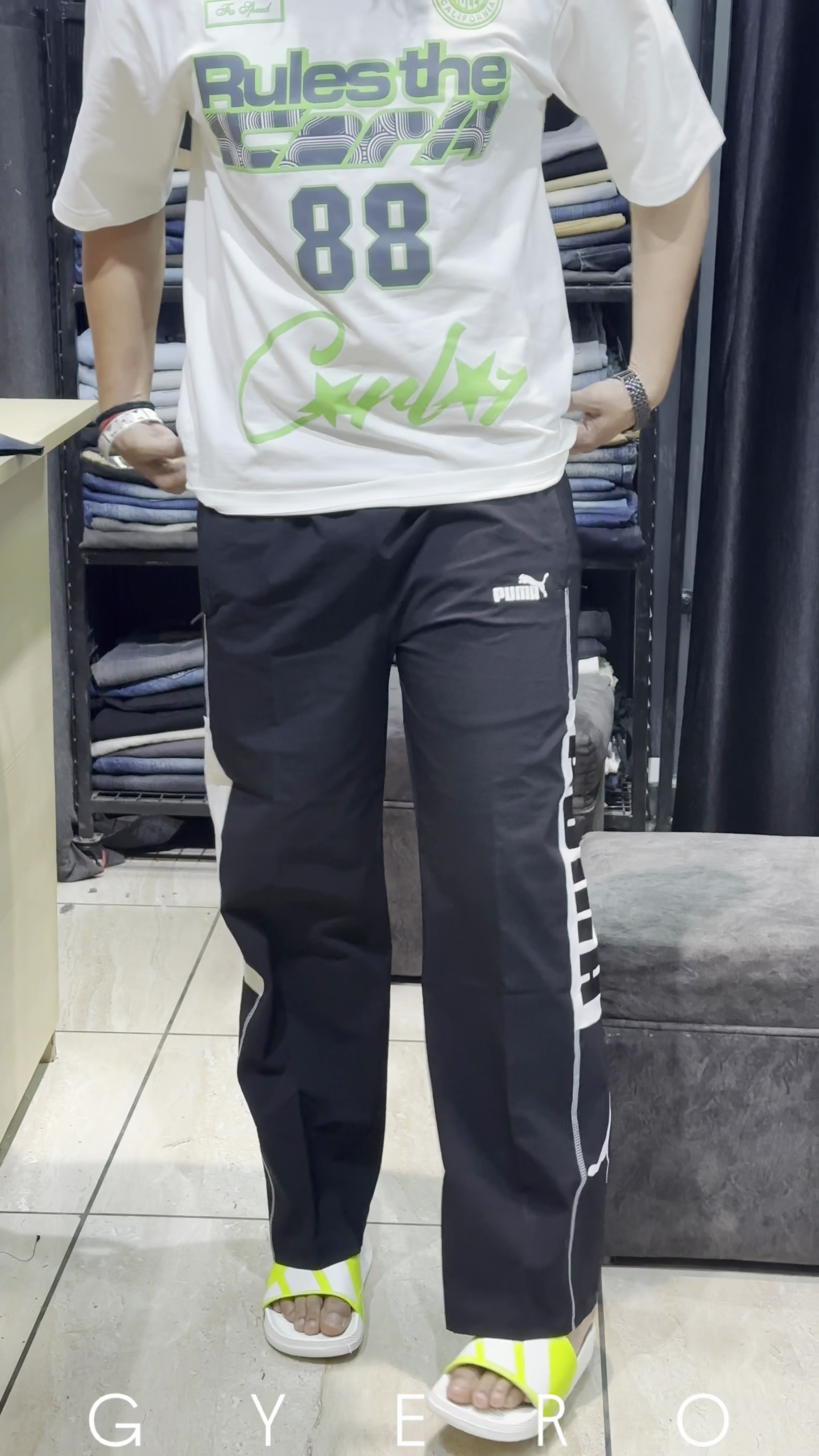 ⚡ Sporty Graphic Tee with Black Track Pants – Athleisure Done Right