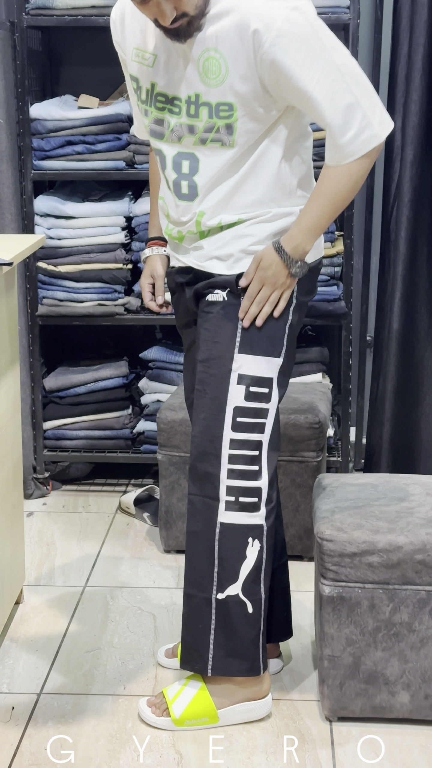 ⚡ Sporty Graphic Tee with Black Track Pants – Athleisure Done Right