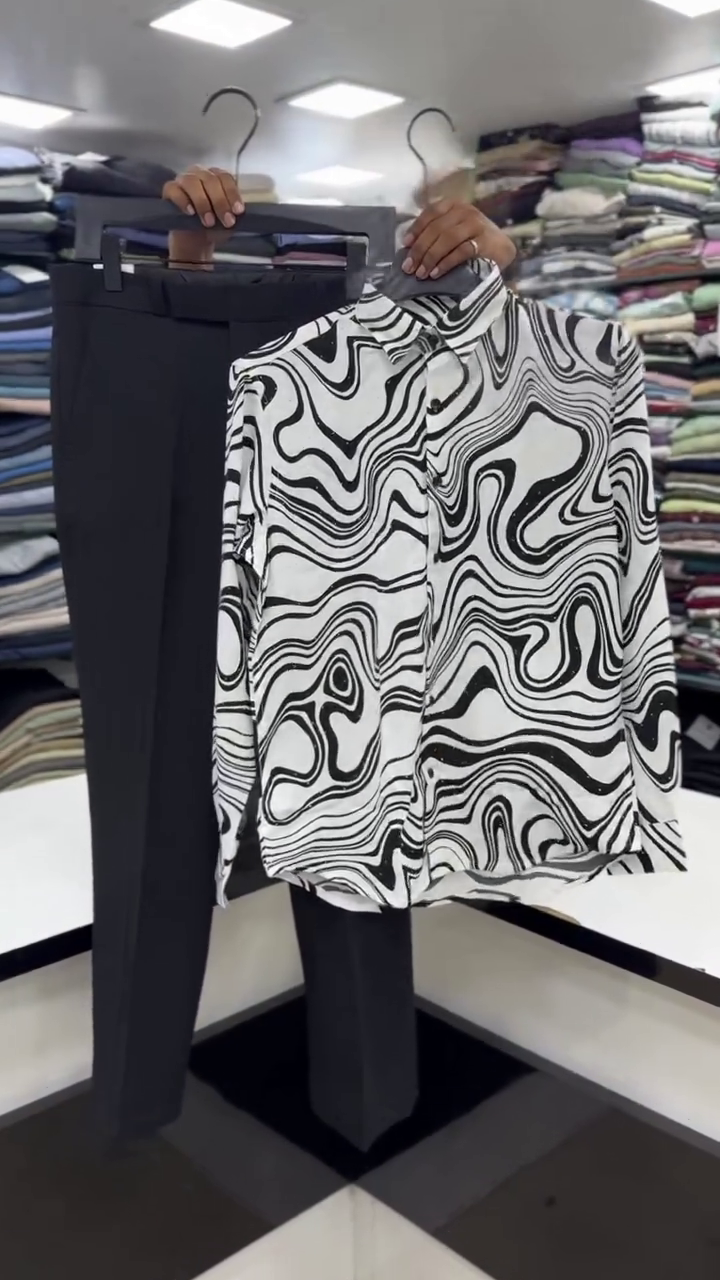 🤎 Elegant Printed Shirt & Trouser Set – Smart Casual Perfection