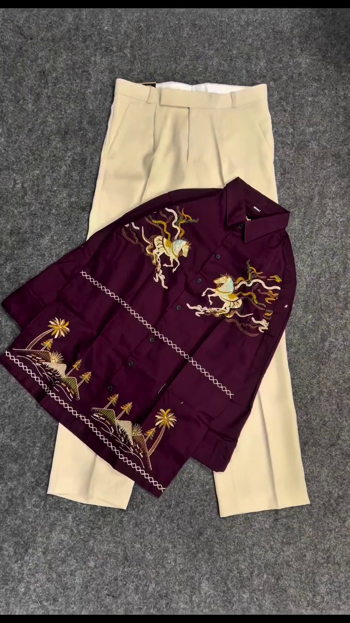 ✨ Statement Embroidered Shirt & Trouser Set – Artistic Elegance Redefined
