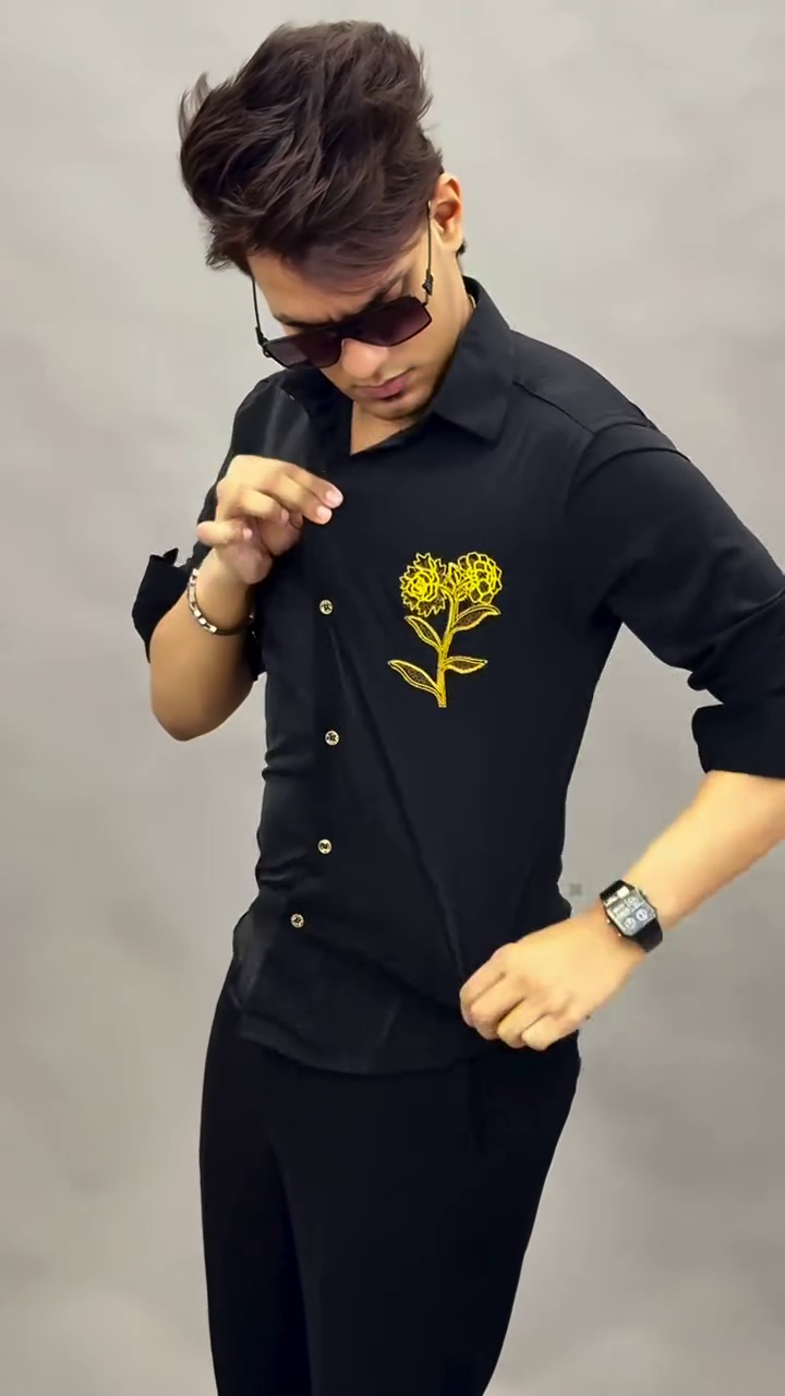🖤 Black Floral Embroidered Shirt – Minimal Yet Striking