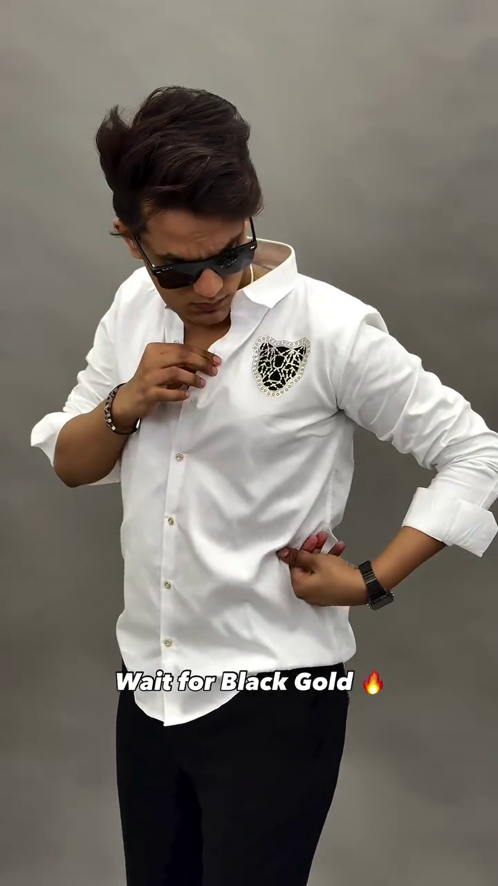 White Premium Shirt with Black-Gold Crest – Class Meets Confidence
