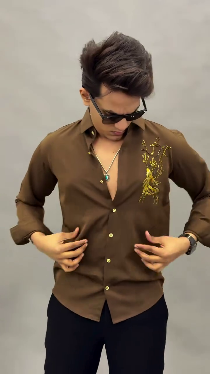 🤎 Brown Premium Embroidered Shirt – Bold Elegance Redefined