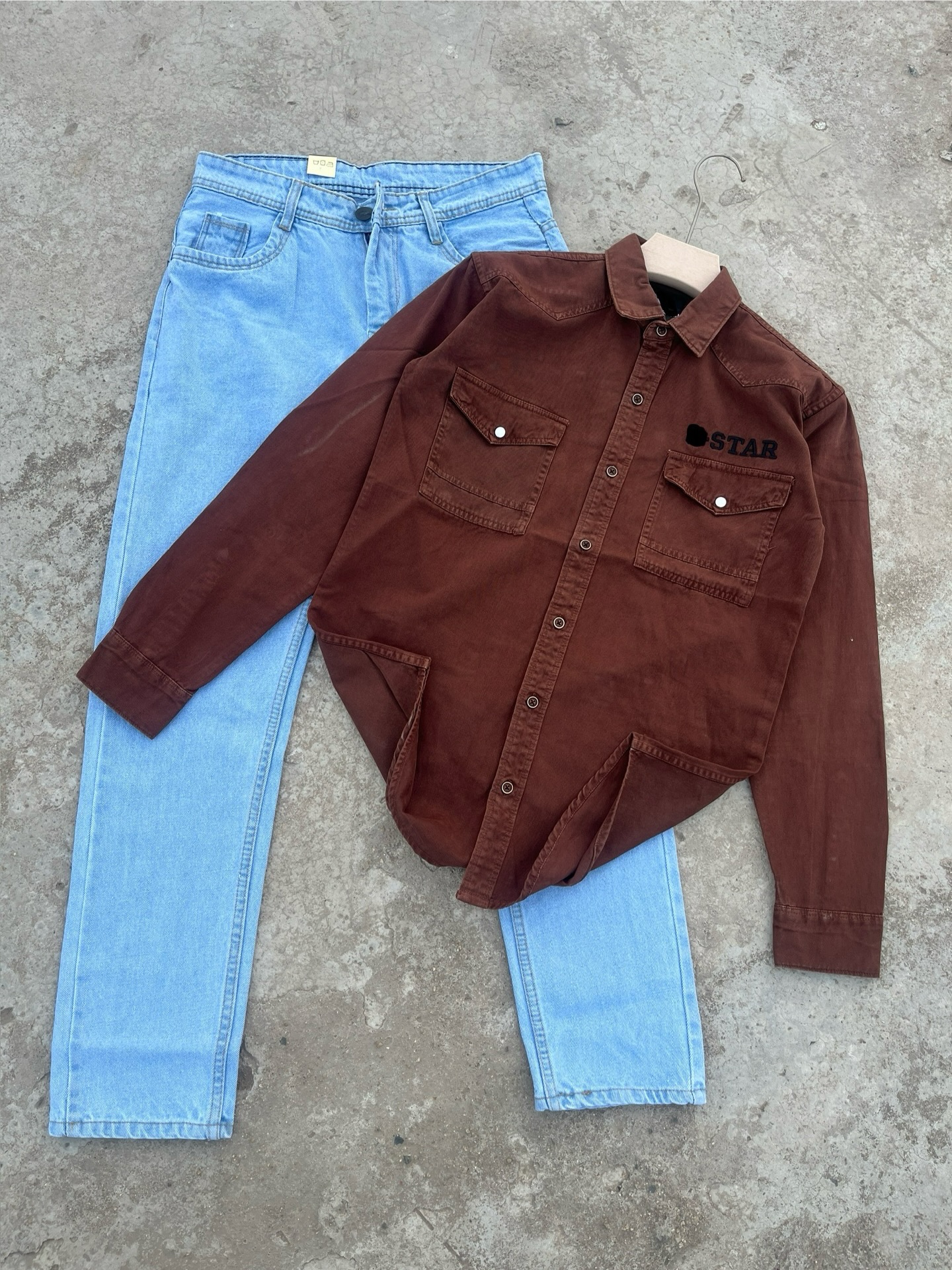 🪖 Urban Utility Style – Olive Shirt & White Denim Combo