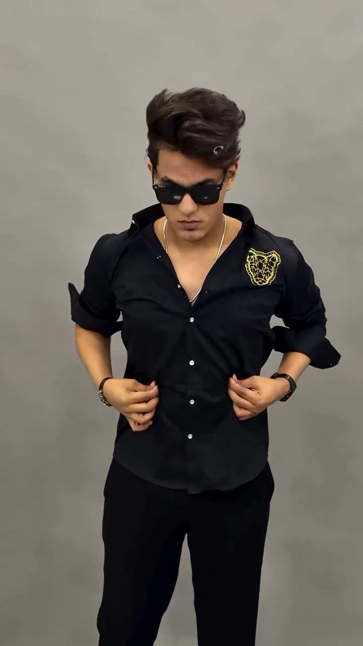 Bold & Refined: White Cotton Casual Shirt by Hilo Design with Black Embroidered Leopard