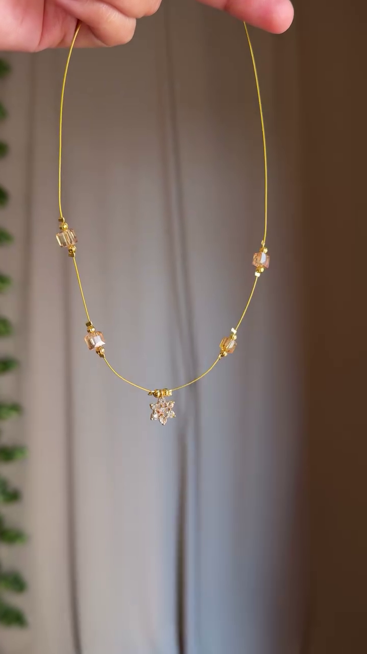 Delicate Elegance: Minimalist Necklace with Pearl Thread and Floral Gem Locket