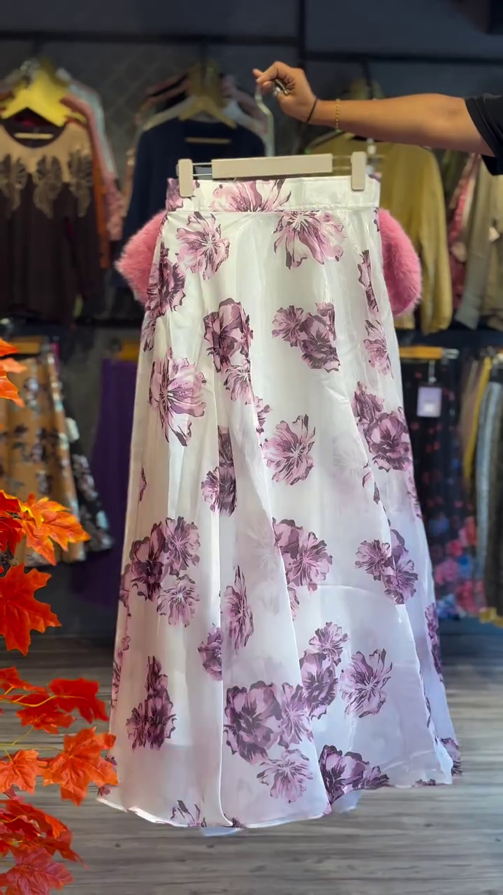 Chic & Playful: Pink Fuzzy Crop Top and White Floral Organza Skirt Two-Piece Set