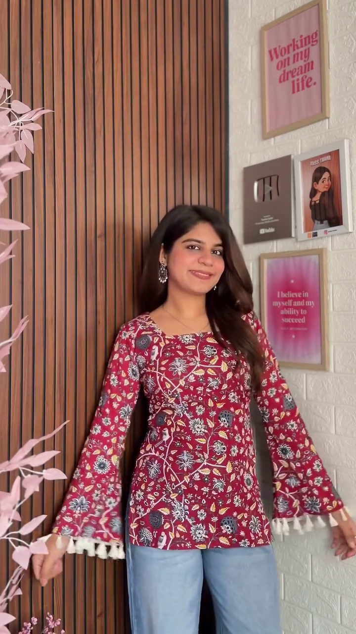 Vibrant & Stylish: Red Printed Short Kurti for Women