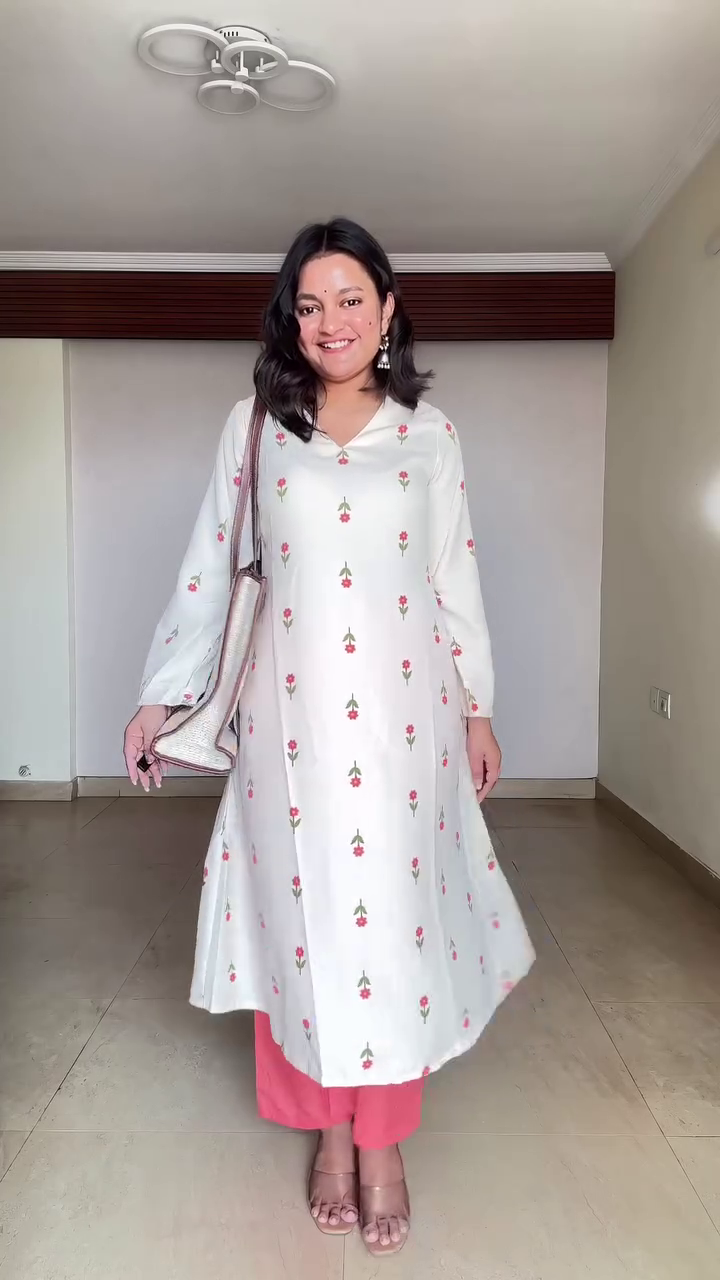 Elegant & Breezy: White Floral Embroidered A-Line Cotton Kurta Set for Women
