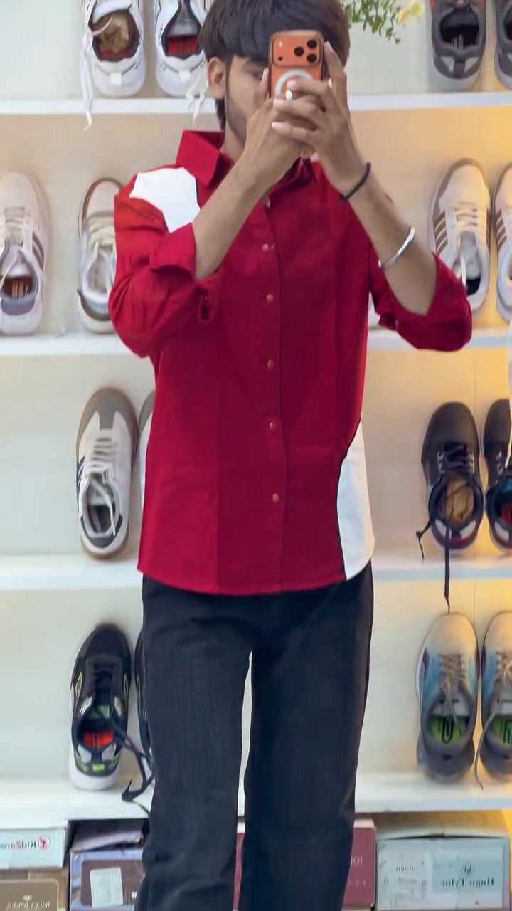 Bold Contrast, Effortless Confidence: Red & White Colorblocked Casual Shirt