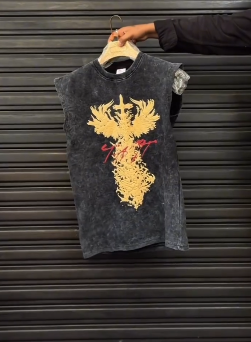 Edgy Streetwear Essential: Black Acid-Washed Cotton Jersey T-Shirt with Scorpion Graphic