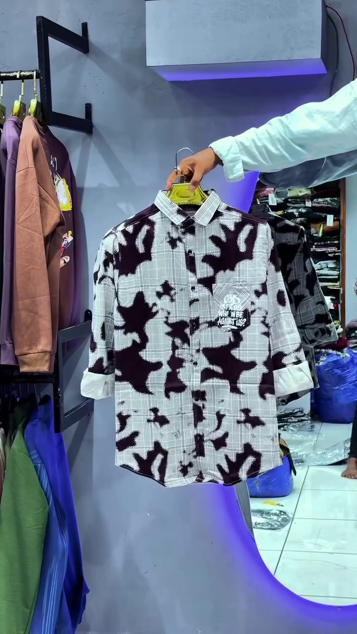 Bold Monochrome Edge: Men’s Long-Sleeve Casual Shirt with White & Black Abstract Cow Print