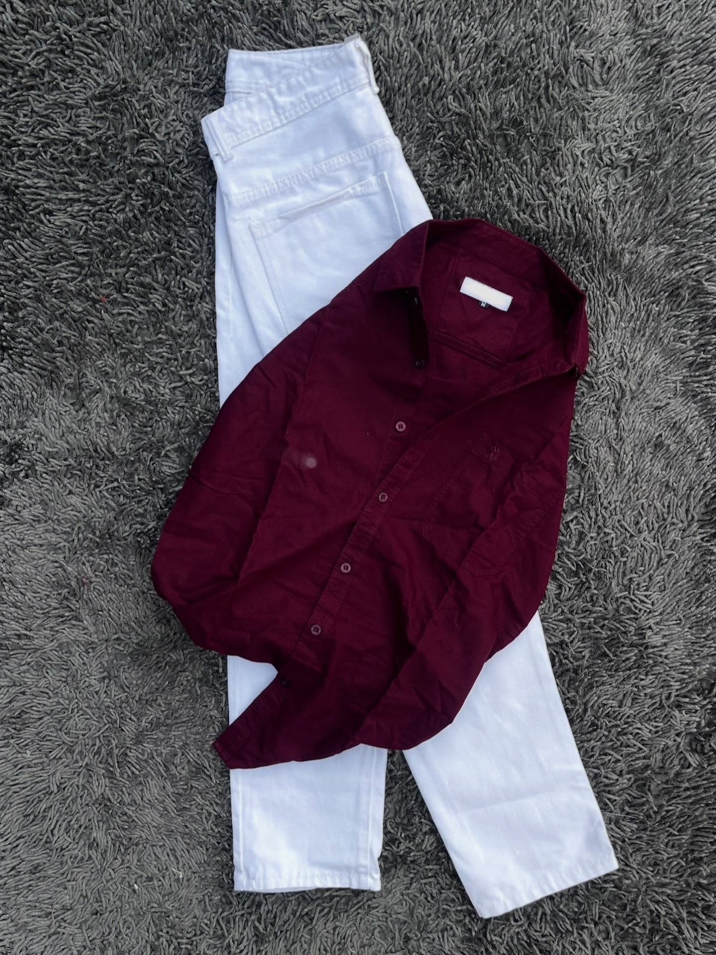 Effortless Earth-Tone Elegance: Rustic Orange Shirt Paired with Crisp White Trousers