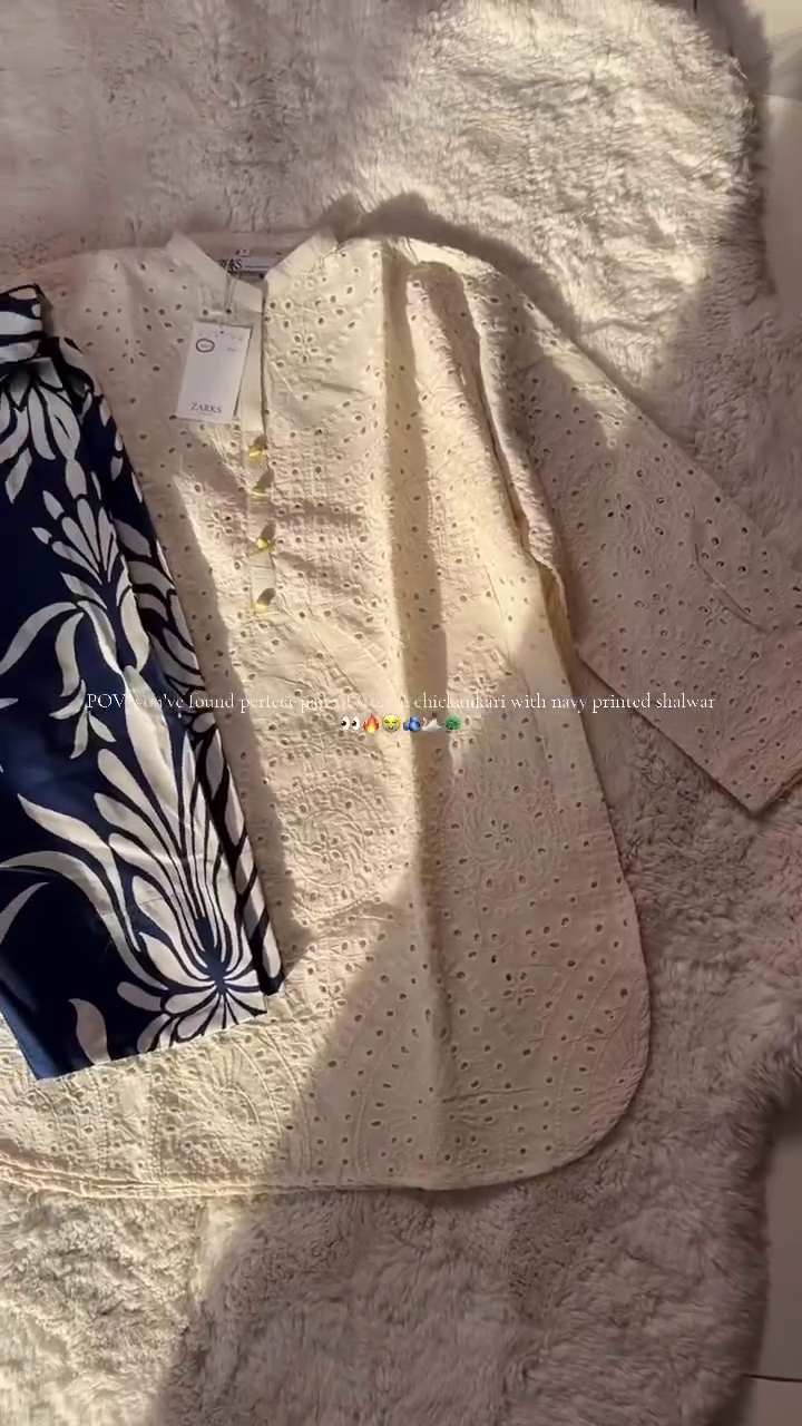 Effortless Elegance: Cream Chikankari Kurta with Blue & White Printed Pairing