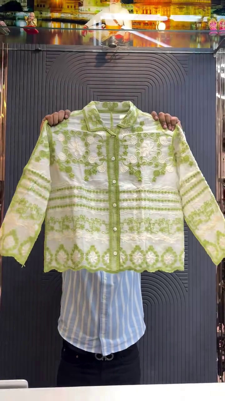 Timeless Grace: White Long-Sleeved Shirt with Maroon Embroidered Detailing