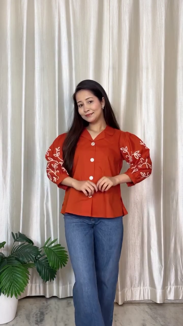 Earthy Elegance: Embroidered Brown Casual Shirt