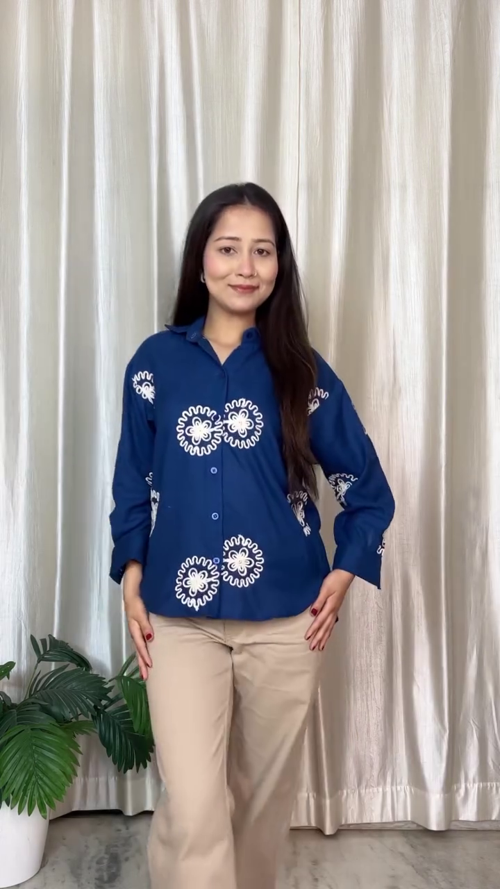 Earthy Elegance: Embroidered Brown Casual Shirt