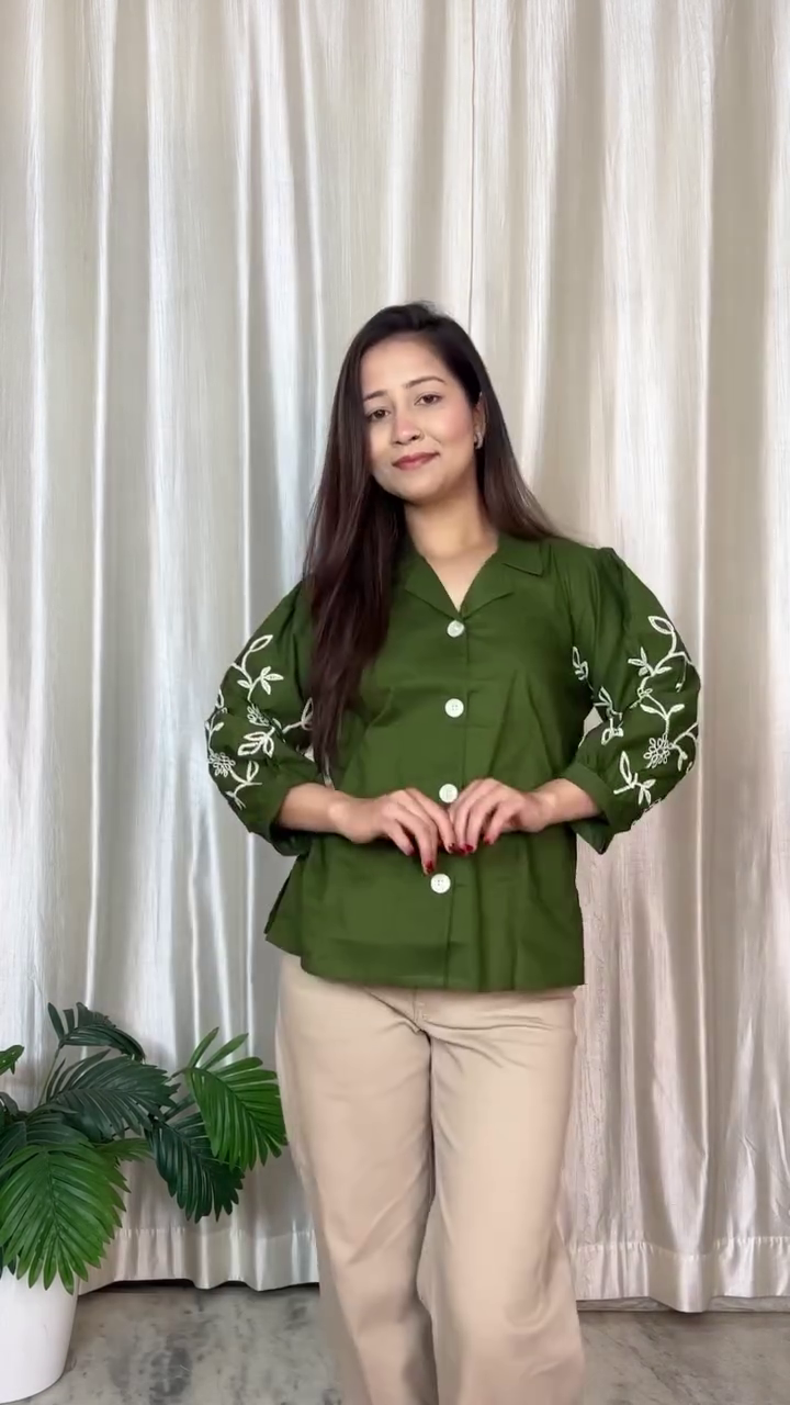 Earthy Elegance: Embroidered Brown Casual Shirt