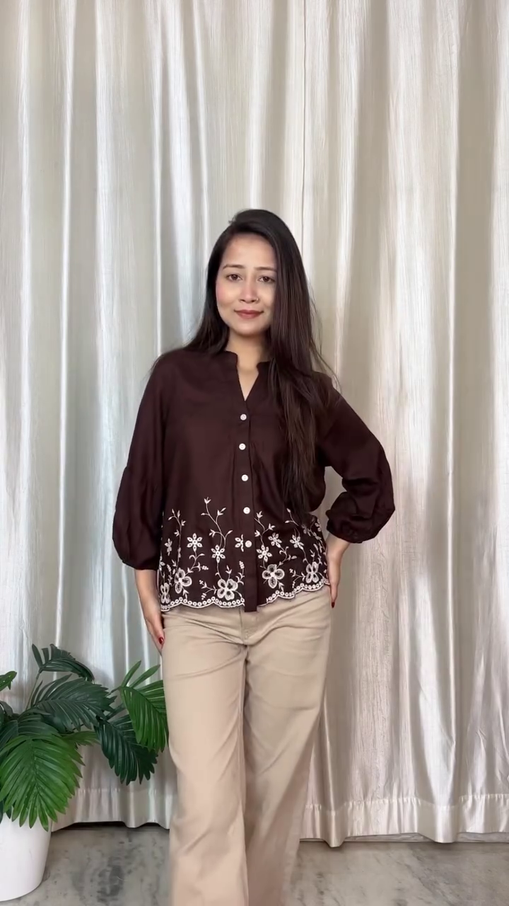 Earthy Elegance: Embroidered Brown Casual Shirt