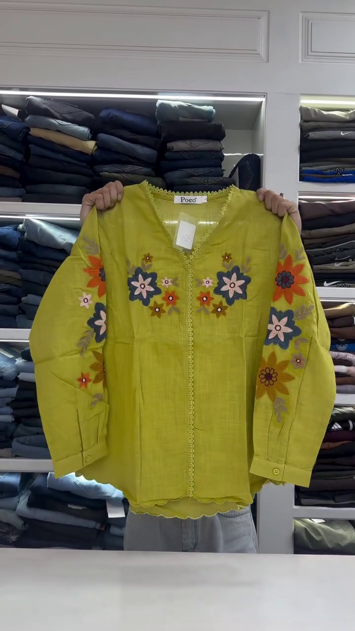 Fresh & Vibrant: Lime Green Embroidered Top