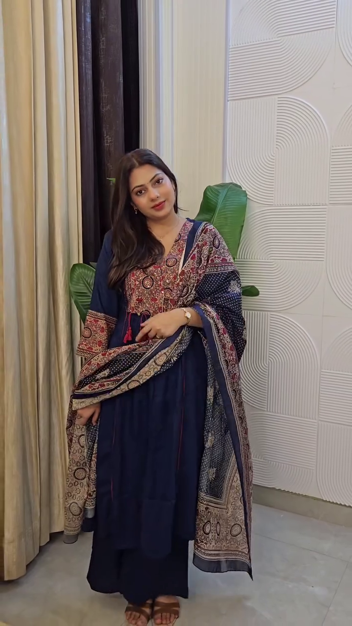 Royal Charm: Maroon Printed Cotton Anarkali Kurta Pant Set with Dupatta
