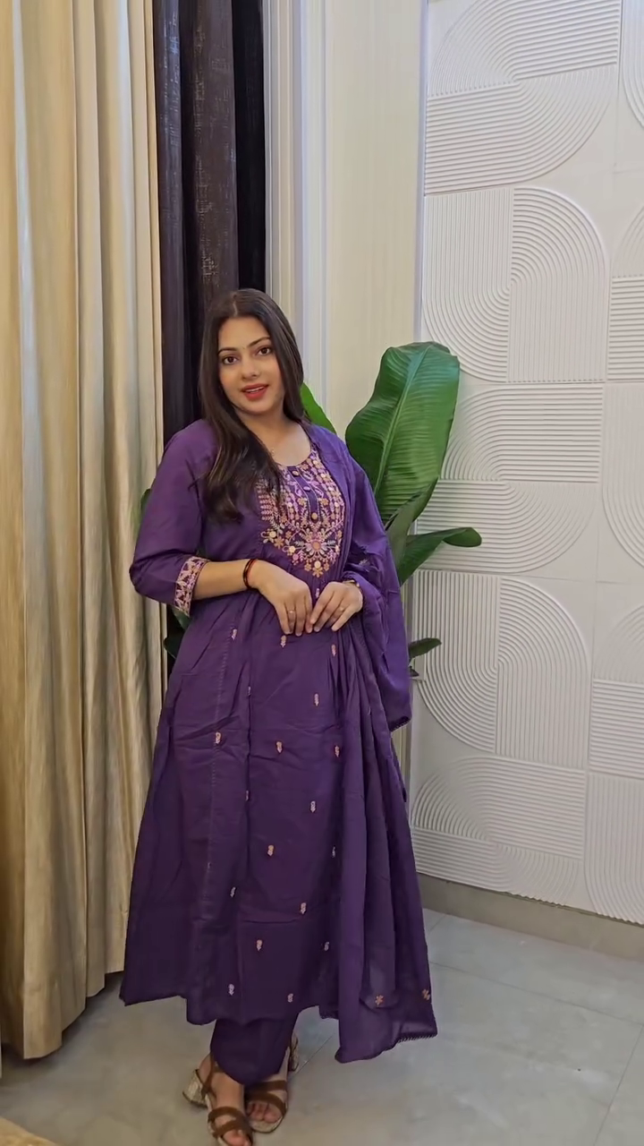 Royal Charm: Maroon Printed Cotton Anarkali Kurta Pant Set with Dupatta