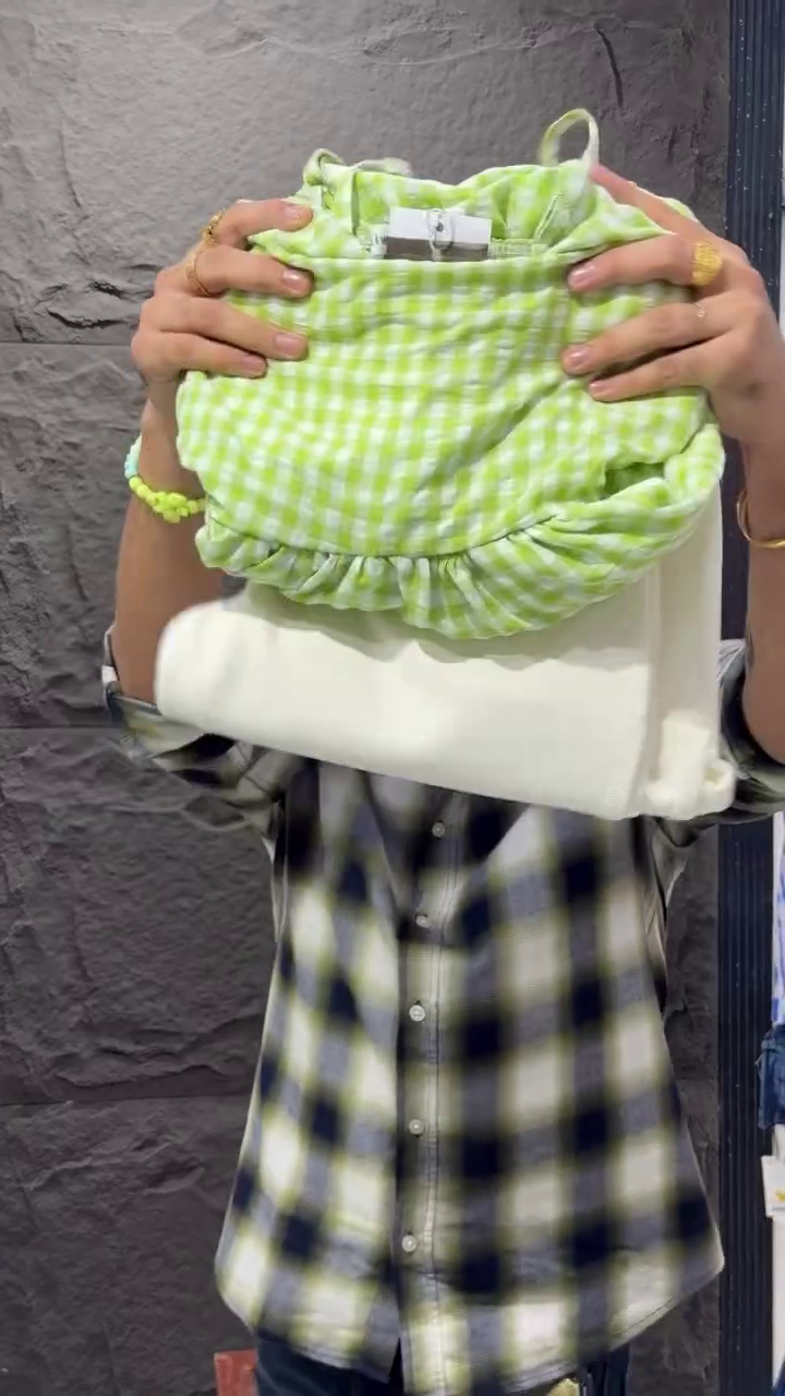 Fresh & Playful: Lime Green and White Gingham Top Paired with White Jeans