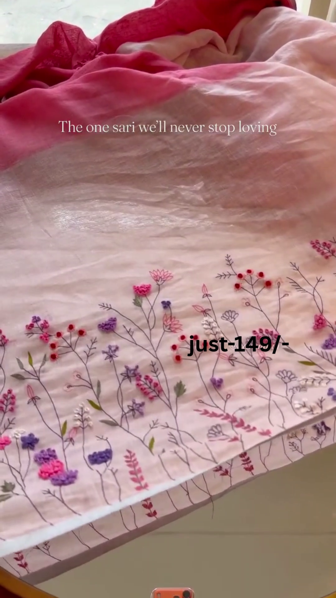 Soft Elegance: Pastel Pink Handloom Linen Saree with Floral Hand Embroidery