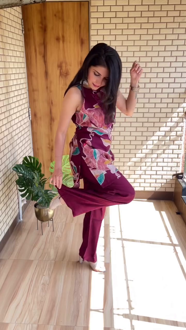 Bold Glam Energy: Hot Pink Chiffon Co-ord Set with Halter Neck Top & Wide-Leg Palazzo Pants