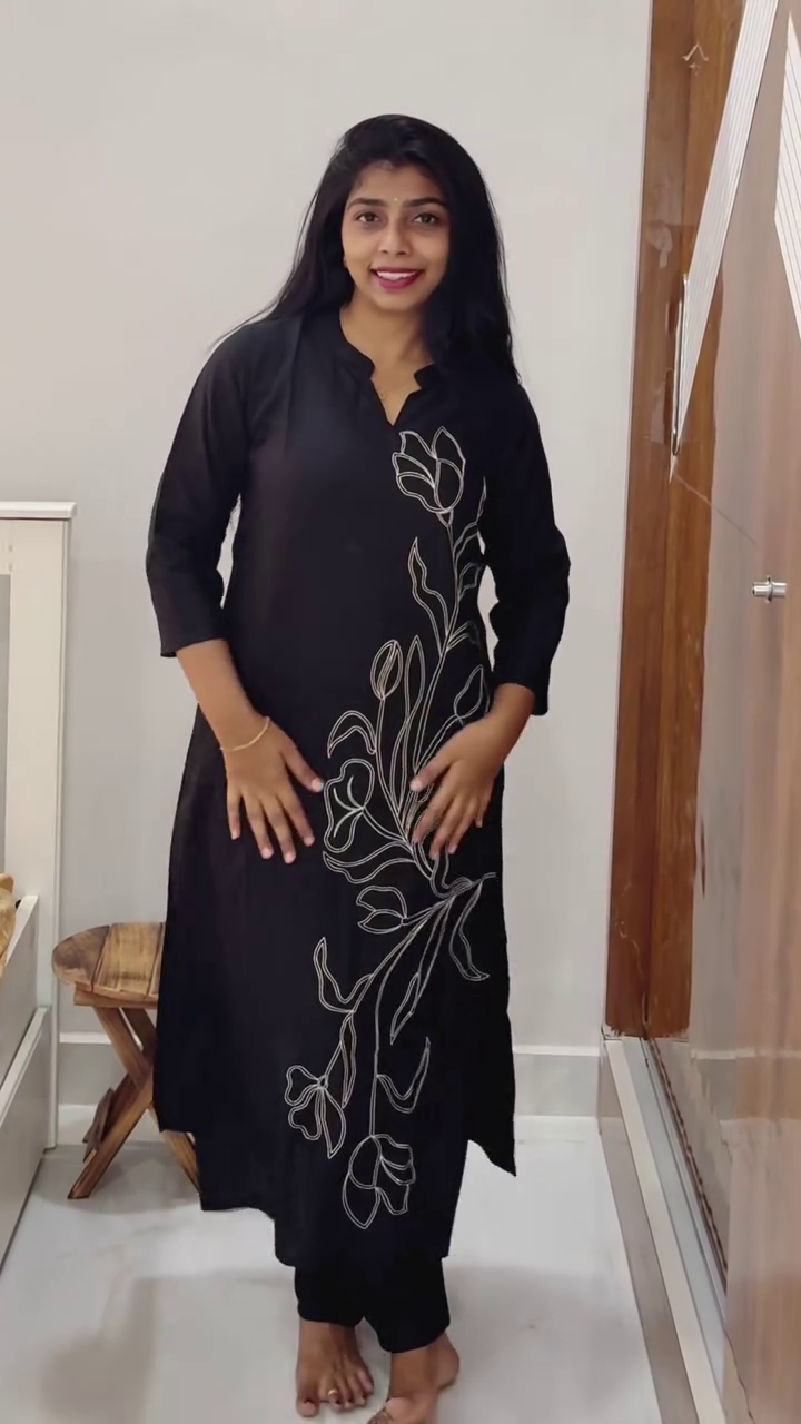Effortless Elegance: Black Rayon Kurta Pant Set for Modern Ethnic Style