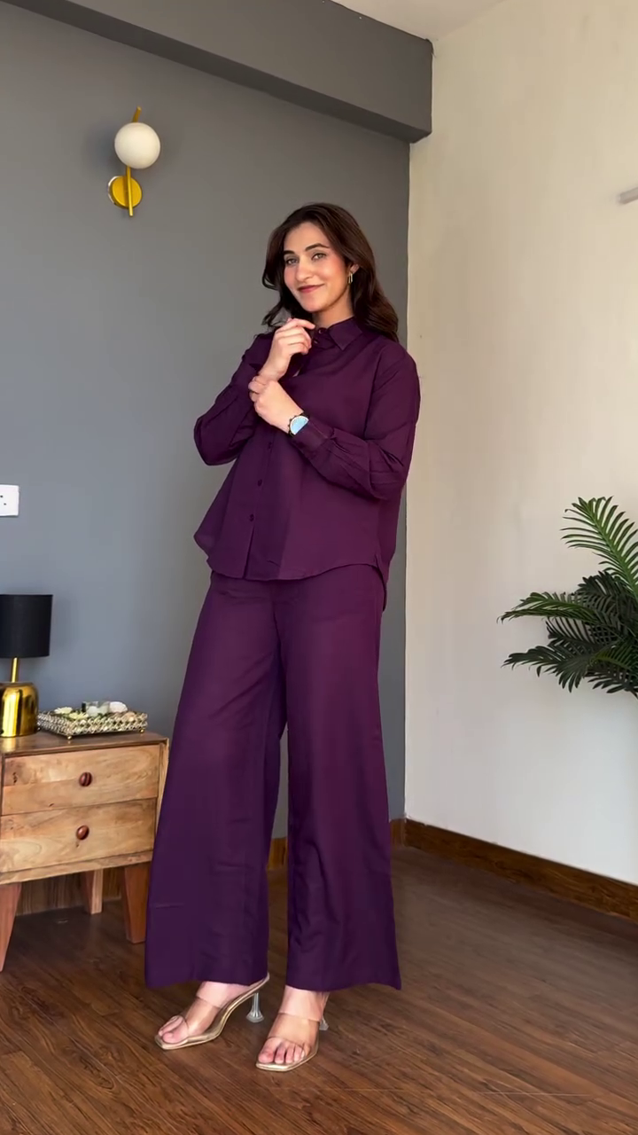 Bold & Breezy: Purple 2-Piece Rayon Co-ord Set for Effortless Style