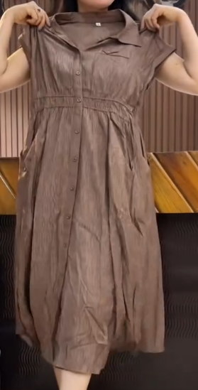 Elegant Brown Button-Down Midi Dress for Timeless Everyday Style