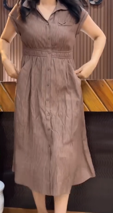 Elegant Brown Button-Down Midi Dress for Timeless Everyday Style