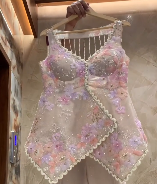 Luxury Pastel Floral Embellished Western Co-Ord Set for Glamorous Party Wear