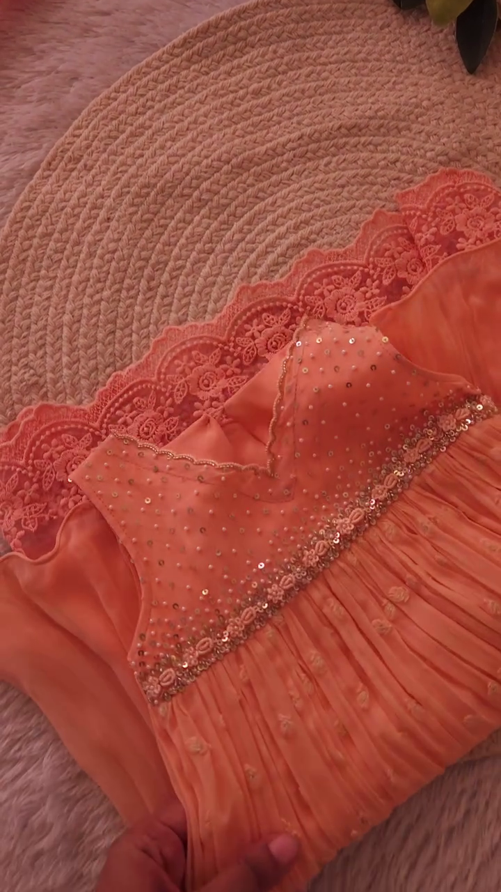 Elegant Peach Embellished Anarkali Suit Set with Dupatta for Festive Grace