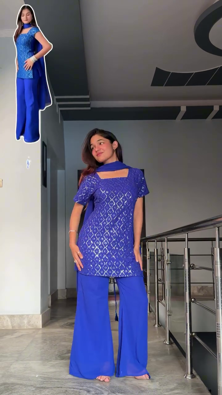 Elegant  Embroidered Kurta Palazzo Set for Graceful Festive Wear