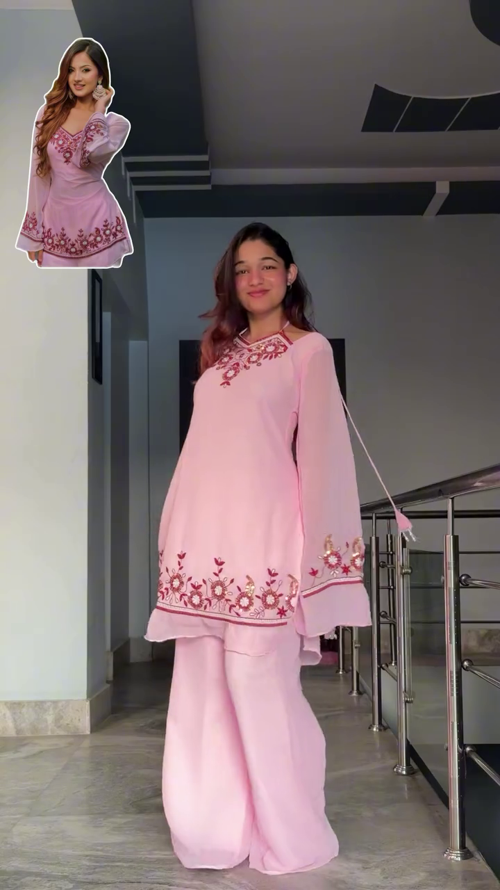 Elegant  Embroidered Kurta Palazzo Set for Graceful Festive Wear
