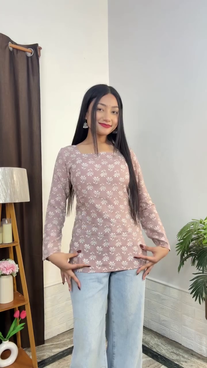 Elegant Mauve Printed Casual Top – Chic Everyday Fashion for Modern Women