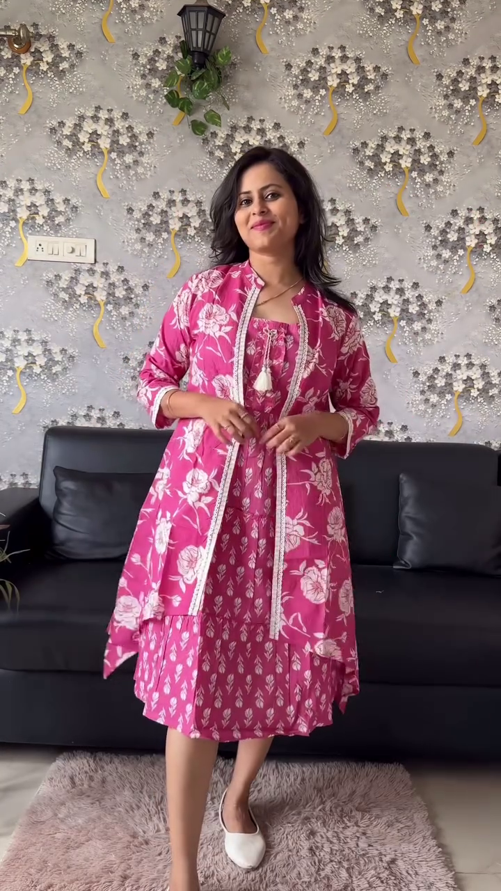 Elegant  Floral Layered Kurti Set – Graceful Ethnic Wear for Effortless Everyday Style