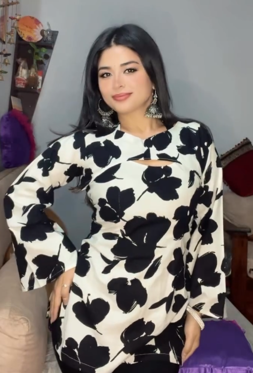 Elegant Black & White Floral Printed Co-Ord Set – Sophisticated Women’s Fashion Wear
