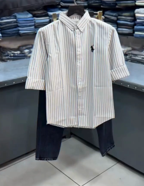 Kids Striped Cotton Shirt with Black Jeans – Smart Casual Outfit Set