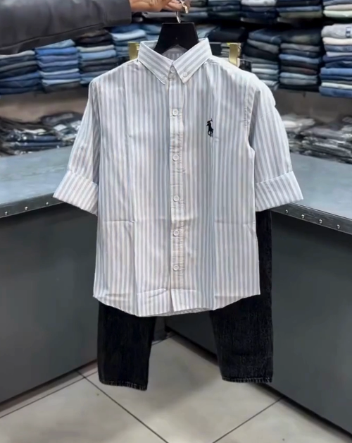 Kids Striped Cotton Shirt with Black Jeans – Smart Casual Outfit Set