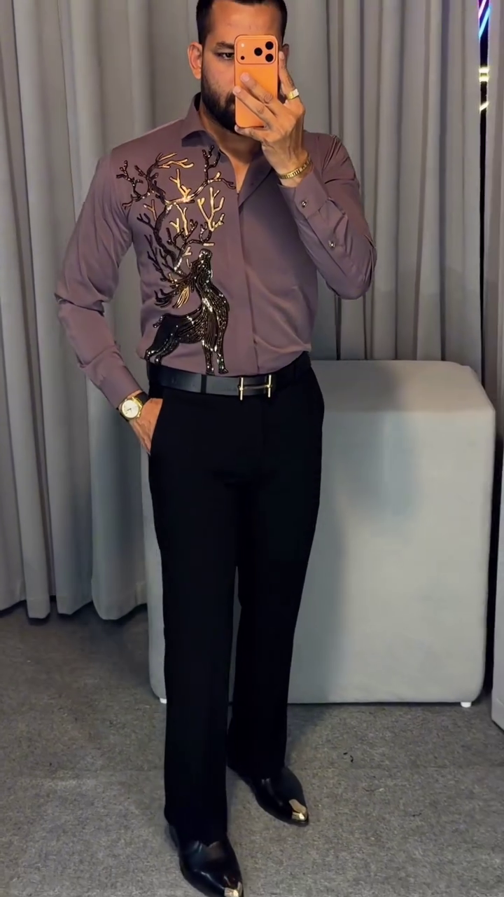 Premium Men's Embroidered Party Wear Shirt with Formal Trouser – Luxury Festive & Wedding Outfit